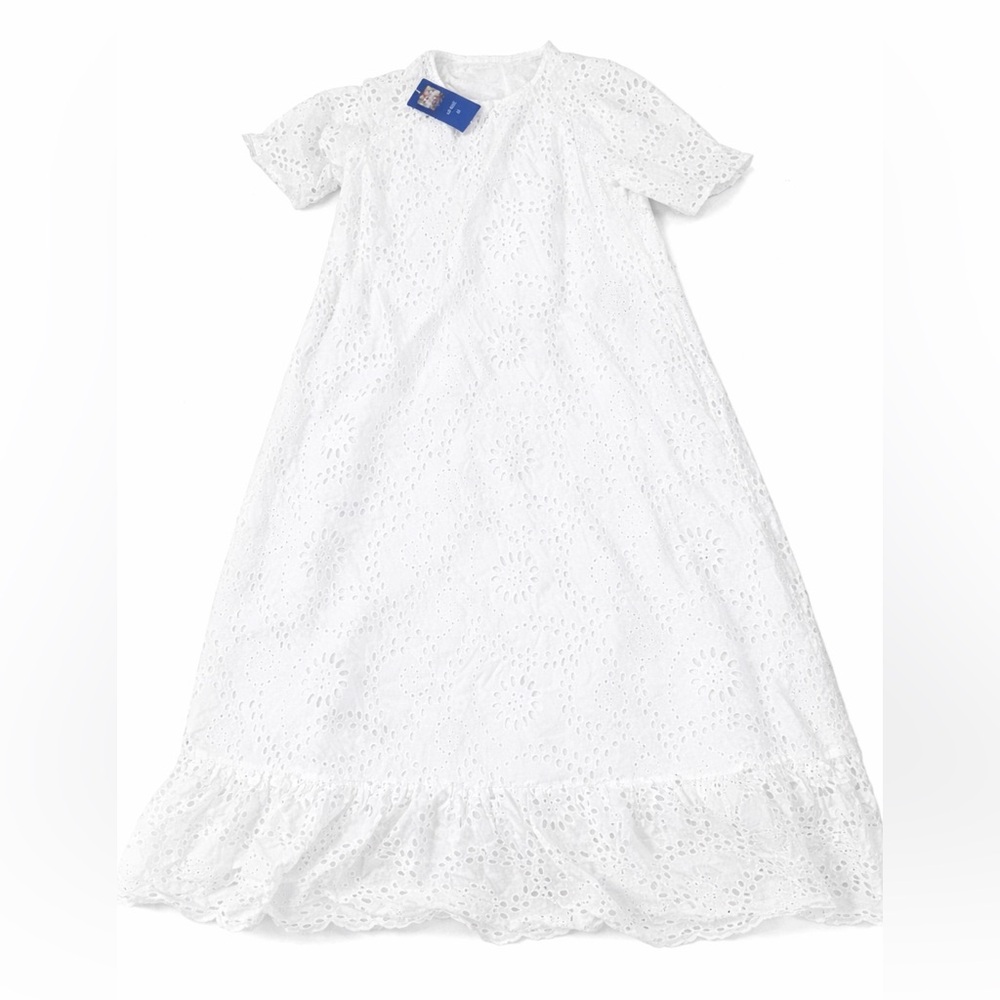 Chouyatou Women’s Dress White Eyelet Lace Maxi Size M NWT Summer Cotton